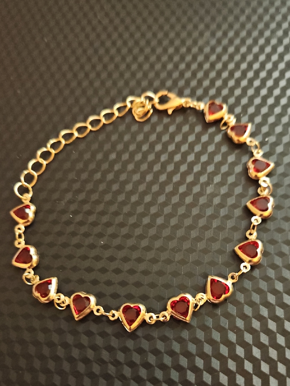 Gold-Tone Red Heart Link Bracelet - Brand Not Specified